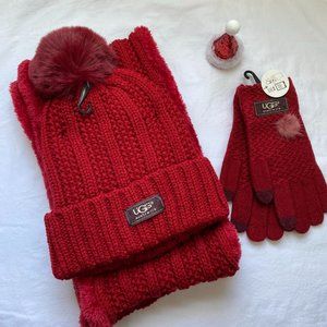Red UGG Hat, Infinity Scarf & Glove Set